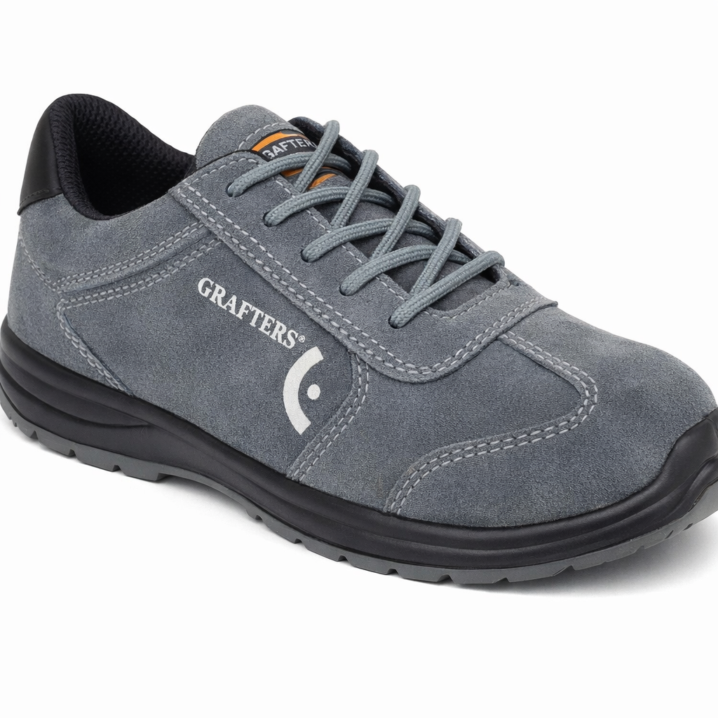 Grafters BOBBY Unisex Suede Steel Toe Safety Trainers Grey