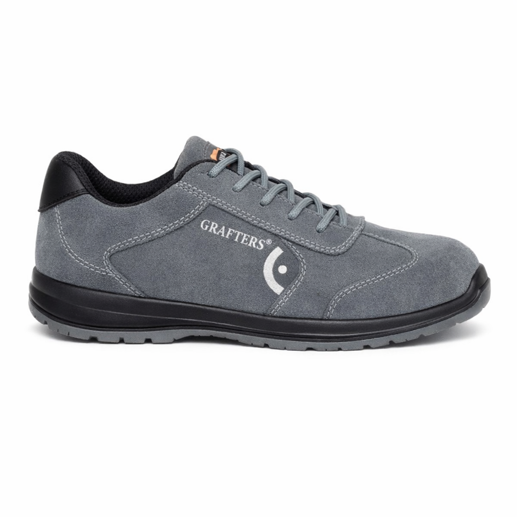 Grafters BOBBY Unisex Suede Steel Toe Safety Trainers Grey