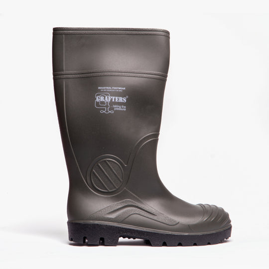 Grafters APEX Mens Waterproof PVC Safety Wellingtons Green