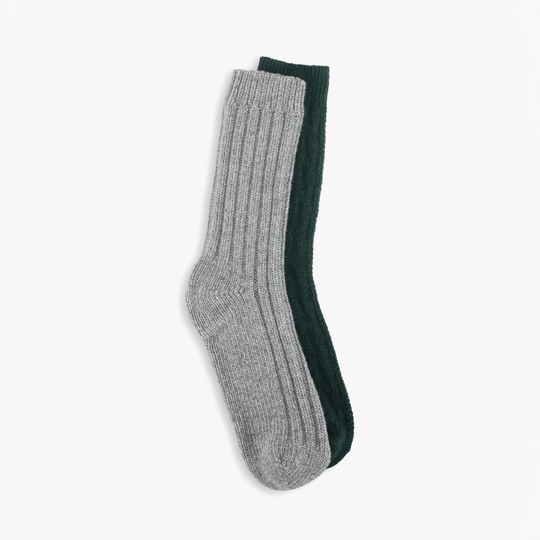 Totes Toasties CHUNKY THERMAL WOOL BLEND SLIPPER SOCKS (TWIN PACK) Mens Slipper Socks Grey / Green