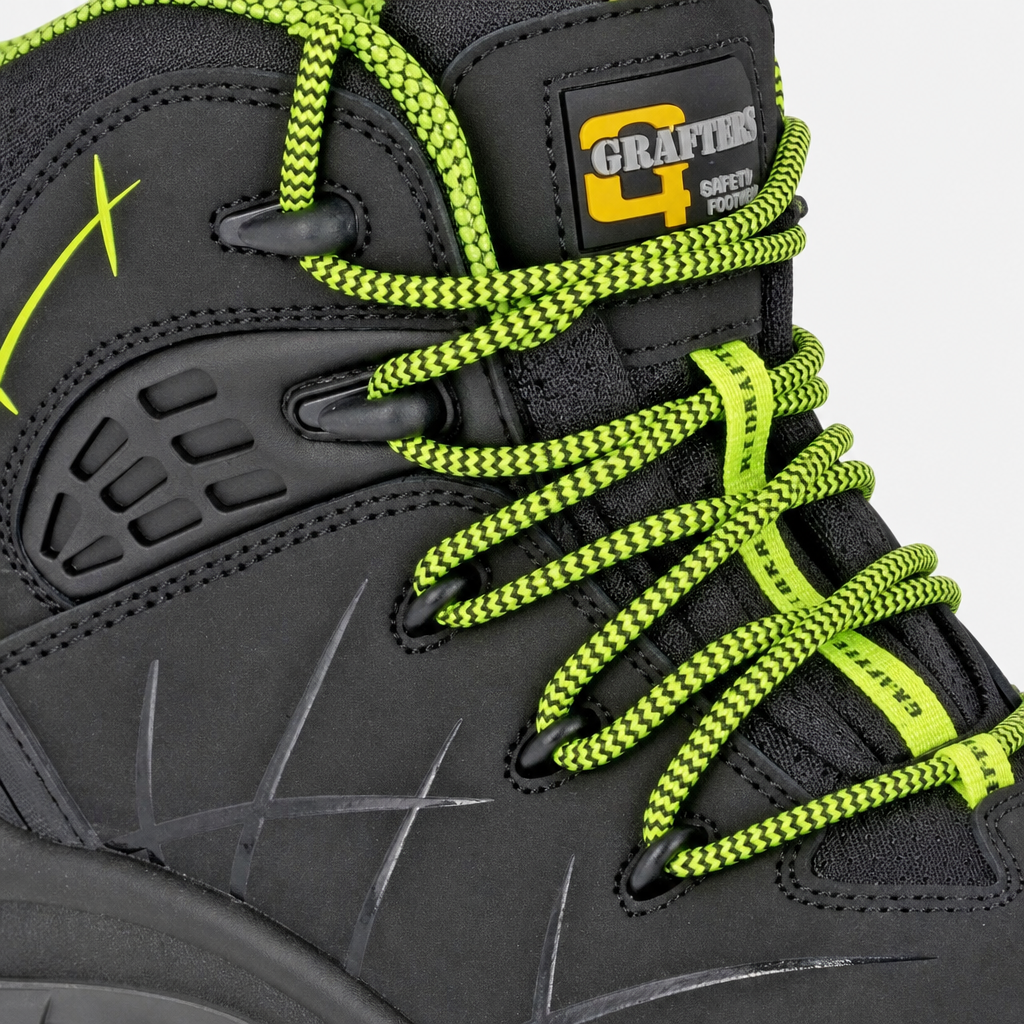 Grafters MONTY Mens Safety Boots Black/Green