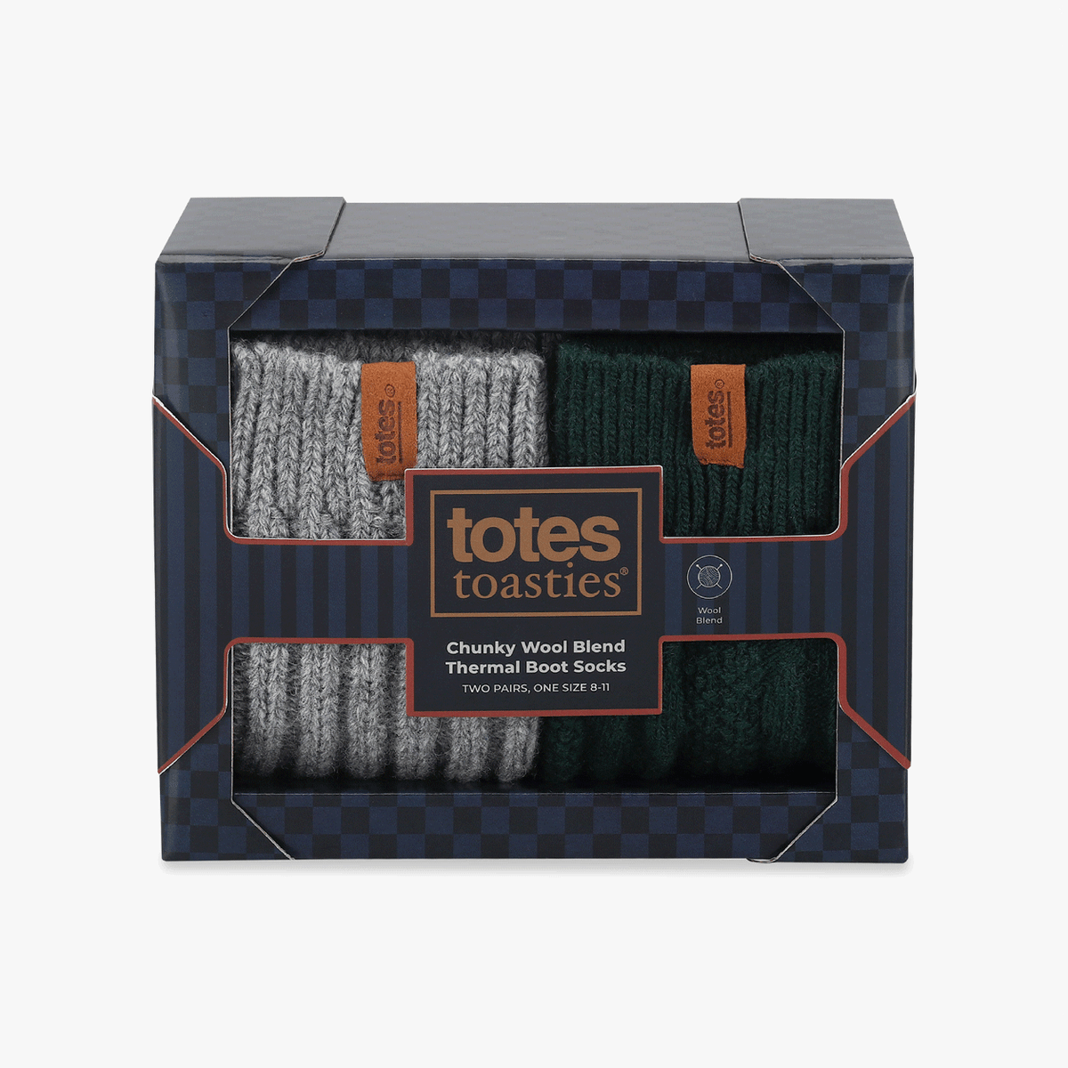 Totes Toasties CHUNKY THERMAL WOOL BLEND SLIPPER SOCKS (TWIN PACK) Mens Slipper Socks Grey / Green