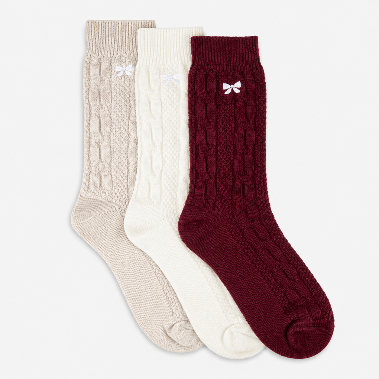 Totes Toasties SUPERSOFT ANKLE SOCKS WITH EMBROIDERY Womens Crew Socks Burgundy / Cream / Grey