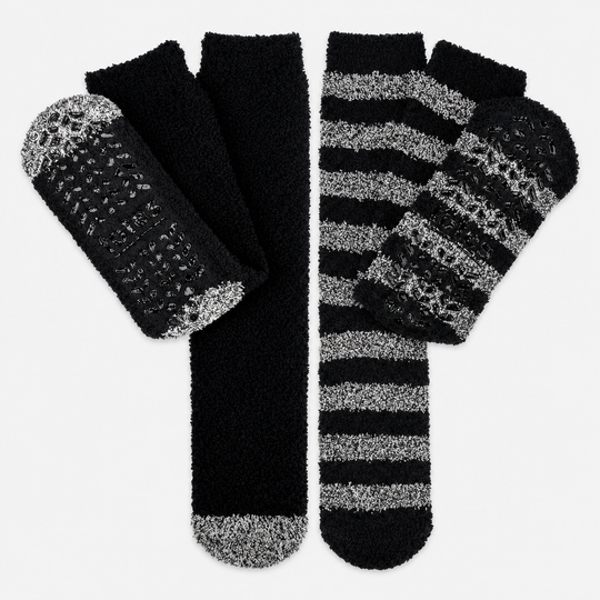 Totes Toasties SUPERSOFT TWIN PACK SLIPPER SOCKS Mens Slipper Socks Black / Grey