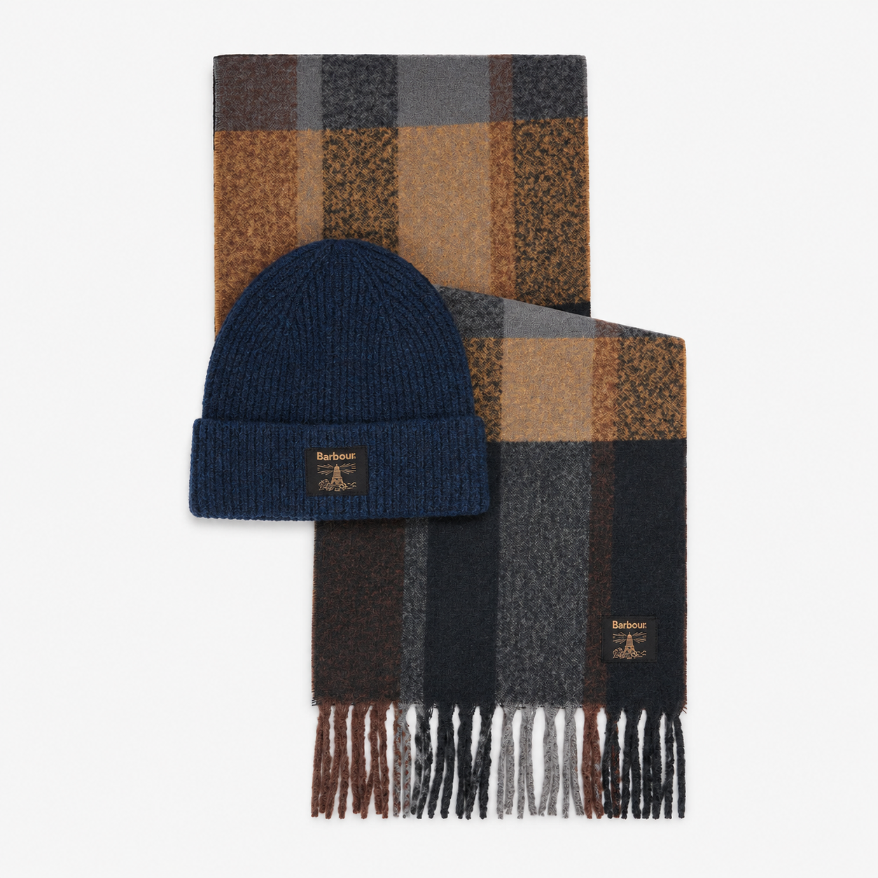 Barbour WESTERDALE BEANIE & SCARF GIFT SET Mens Beanie Navy/Grey