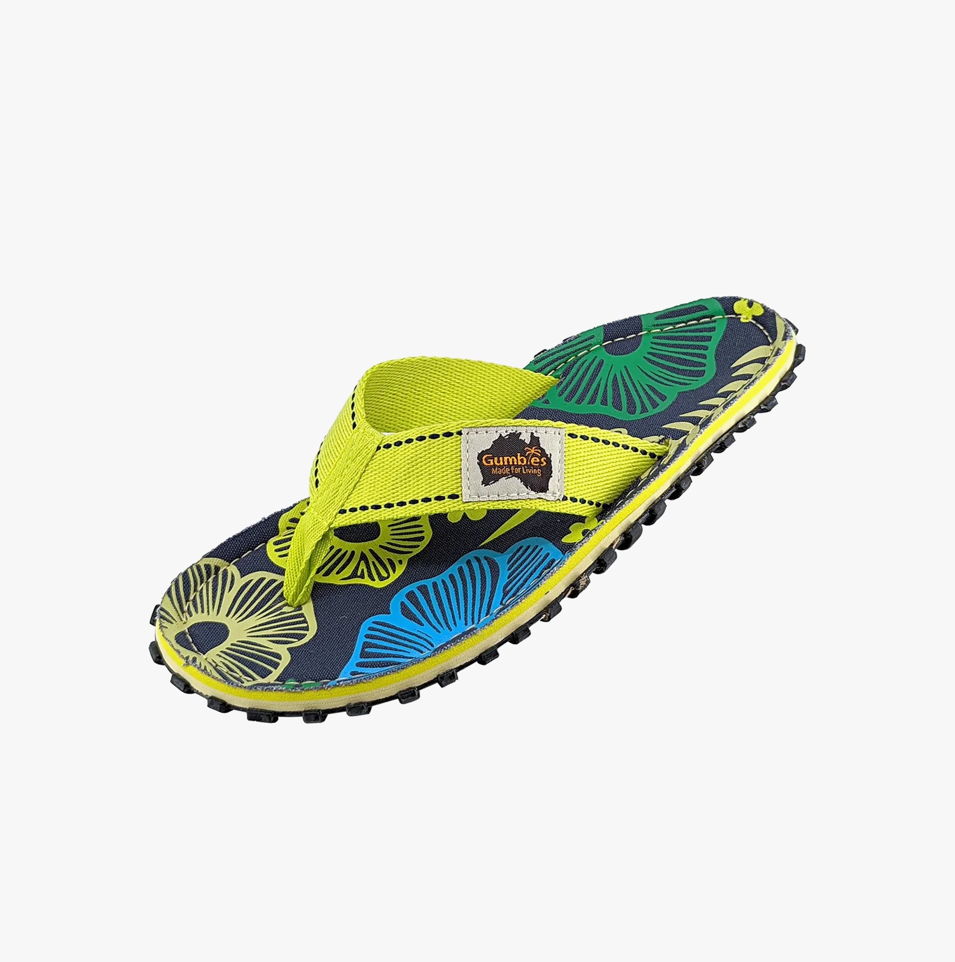 Gumbies ISLANDER Womens Recycled Flip-Flops Pistachio Flowers