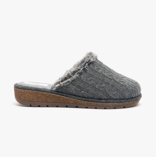 HOS Comfort MEGAN Womens Wool Mule Slippers Grey