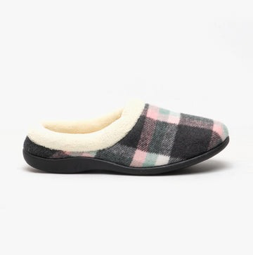 HOS Comfort SOPHIE Womens Teddy Lined Checked Mules Grey