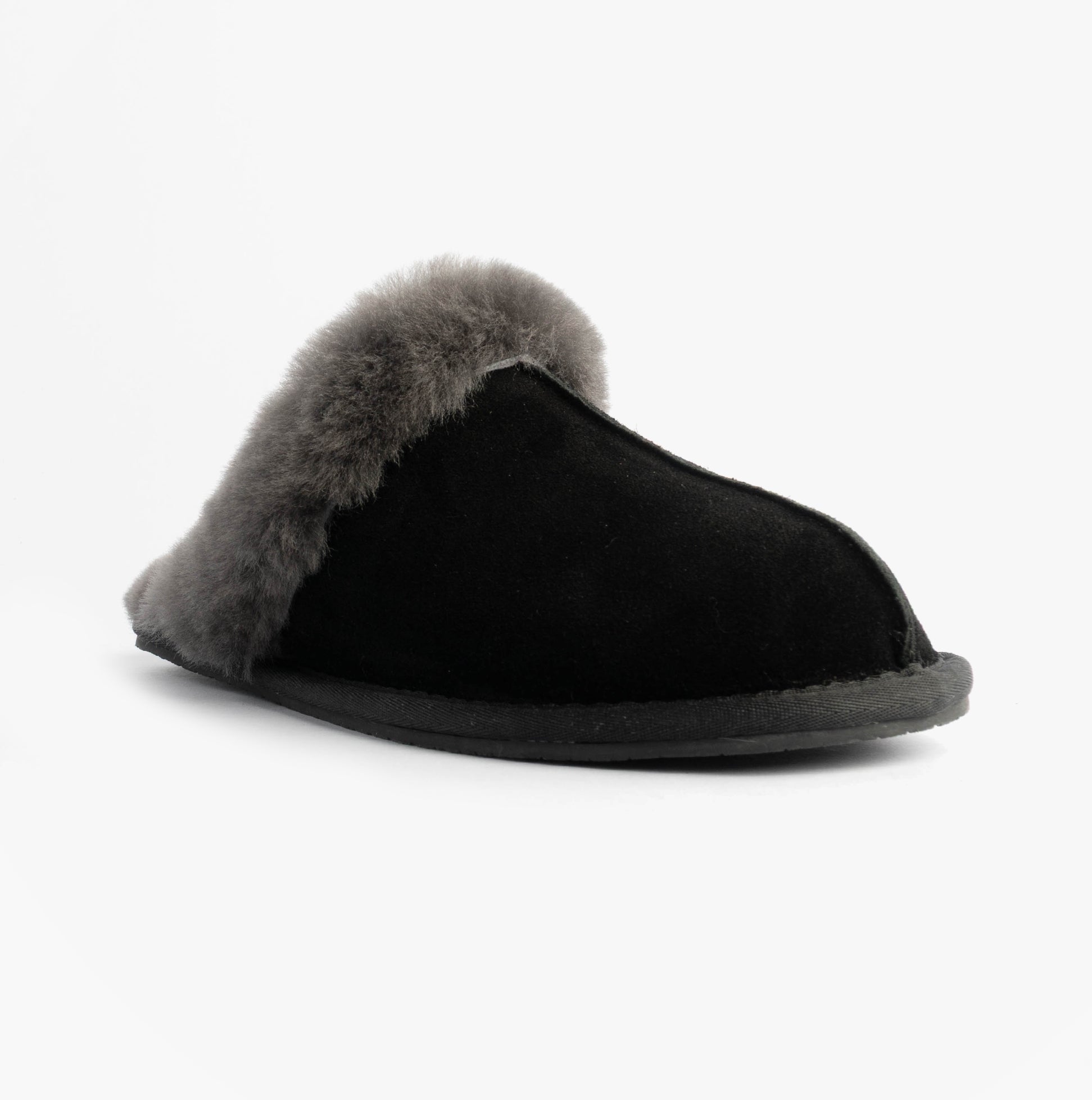 HOS Sheepskin AYLA Womens Real Sheepskin Mule Slippers Black