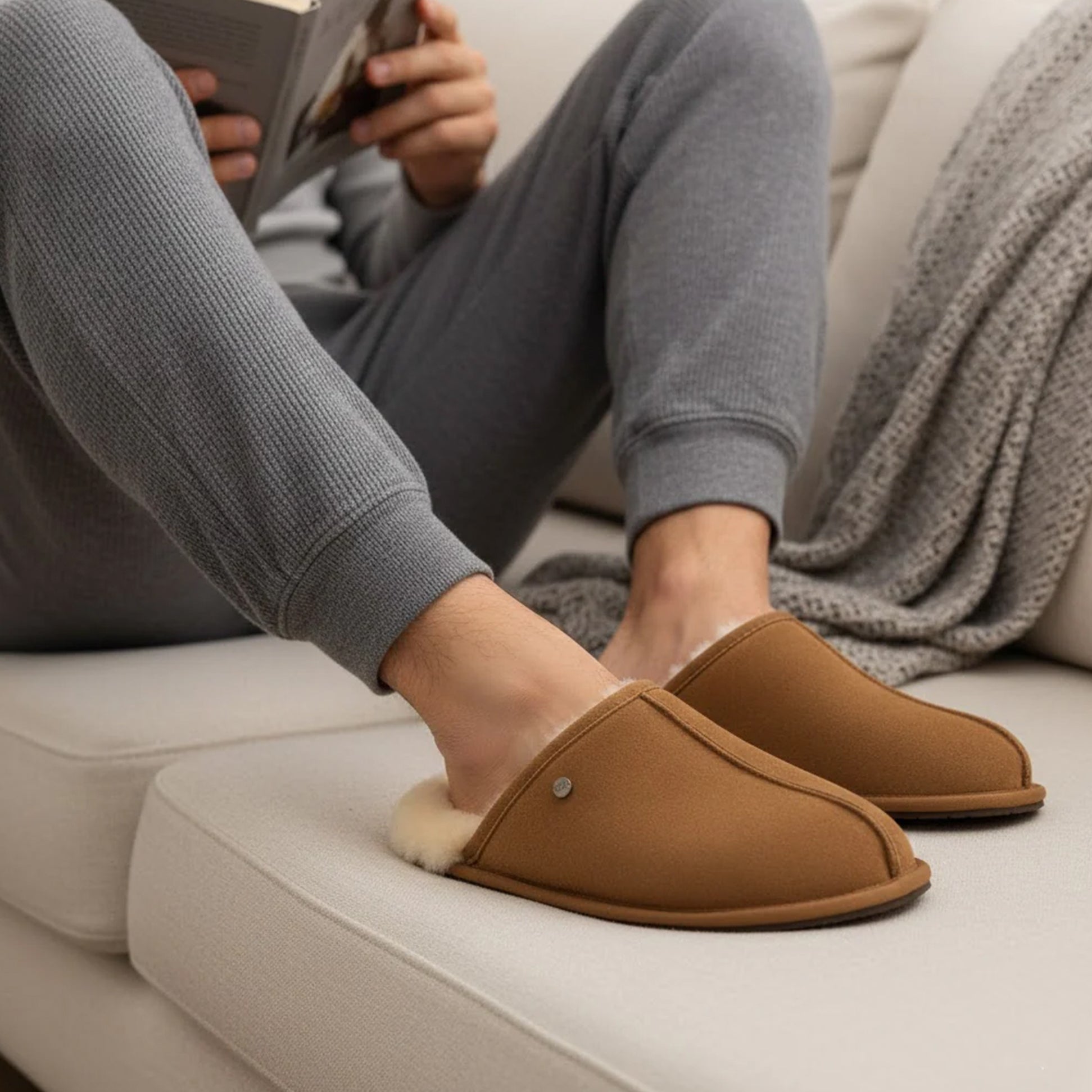 HOS Sheepskin EDWIN Mens Slippers Chestnut