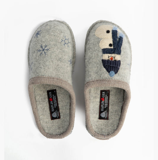 Haflinger OLAF Womens Snowman Mule Slippers Light Grey