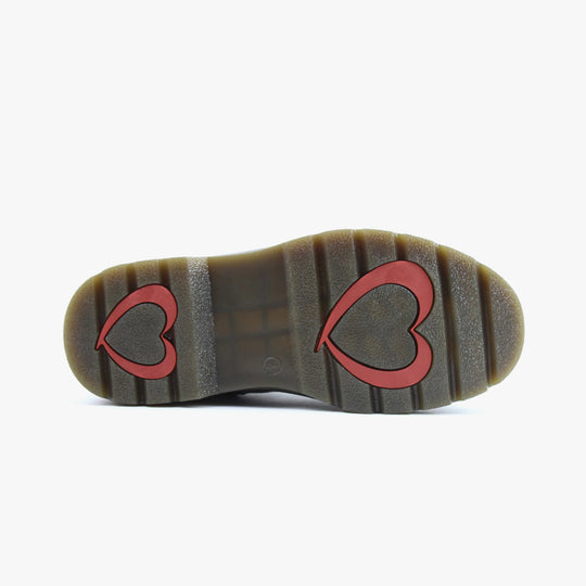Heavenly Feet JUSTINA2 Womens Ankle Boots Black sole view featuring heart designs.