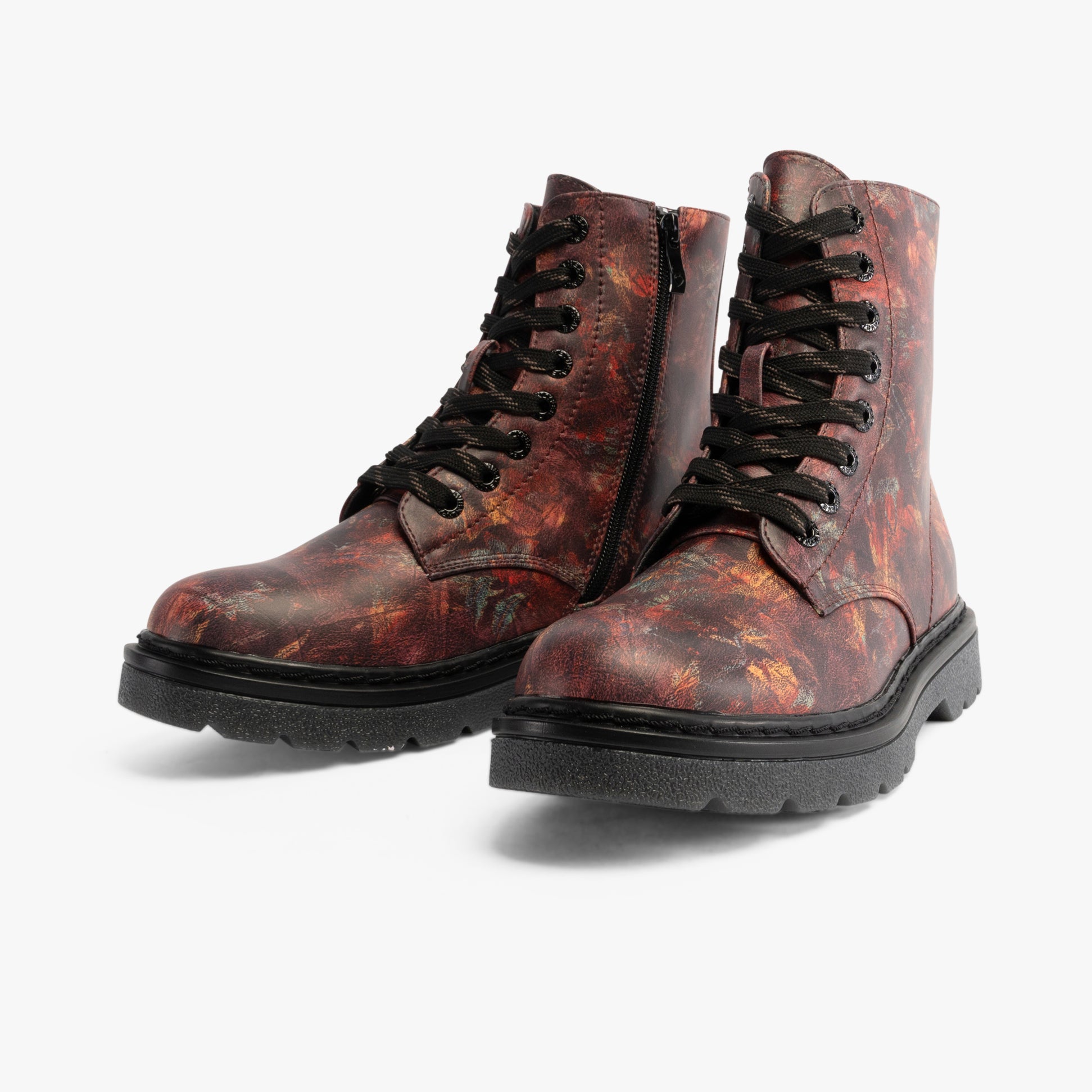 Heavenly Feet JUSTINA2 WOODLAND PRINT Womens Lace Up Boots Bark