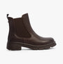 Heavenly Feet REMY Womens Chelsea Boots Chocolate side view showing faux leather material and block heel.