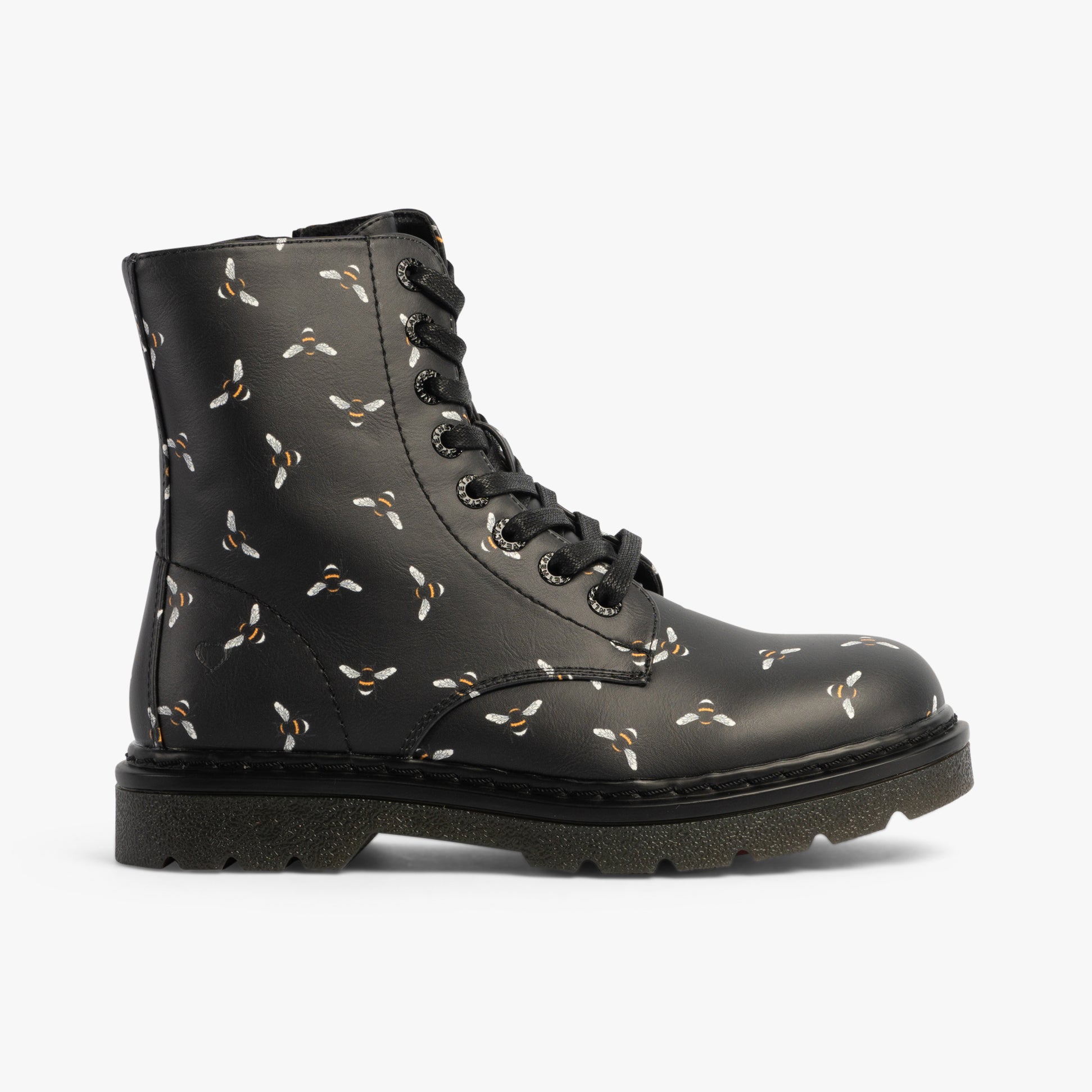 Heavenly Feet JUSTINA2 NEW BEE PRINT Womens Lace Up Boots Black