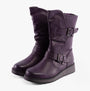 Heavenly Feet HANNAH4 Womens Mid-Calf Boots Purple side view showcasing buckle design and elasticated panel.