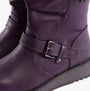 Heavenly Feet HANNAH4 Womens Mid-Calf Boots Purple detail view showcasing buckle and purple synthetic upper material.