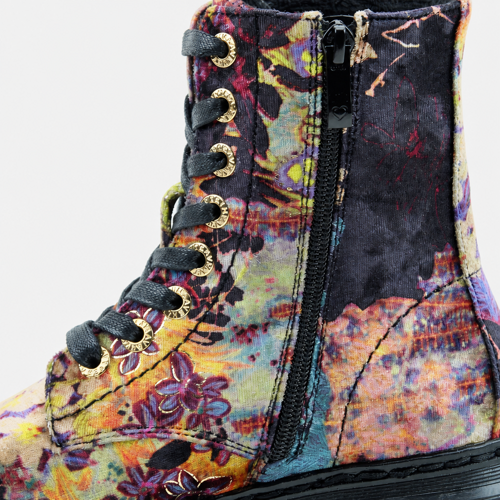 Heavenly Feet LOTTE Womens Ankle Boots Black Velour Multi