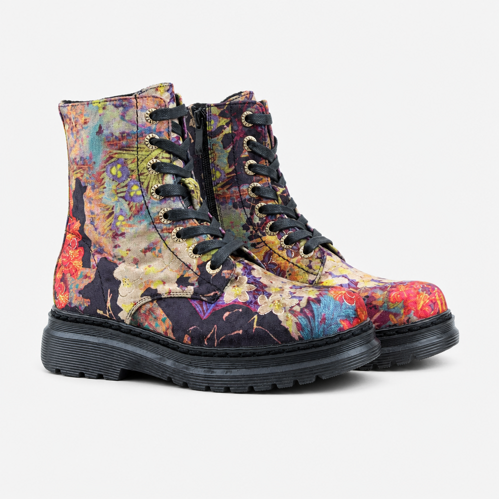 Heavenly Feet LOTTE Womens Ankle Boots Black Velour Multi