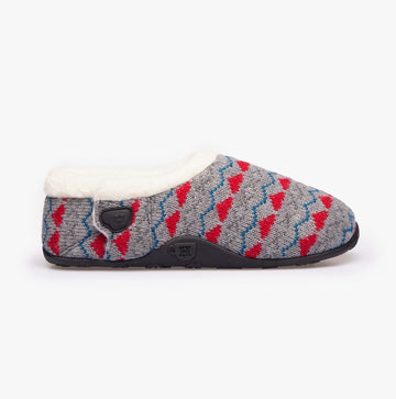 Homeys SADIE Womens Full Slippers Grey Knit/Red Heart