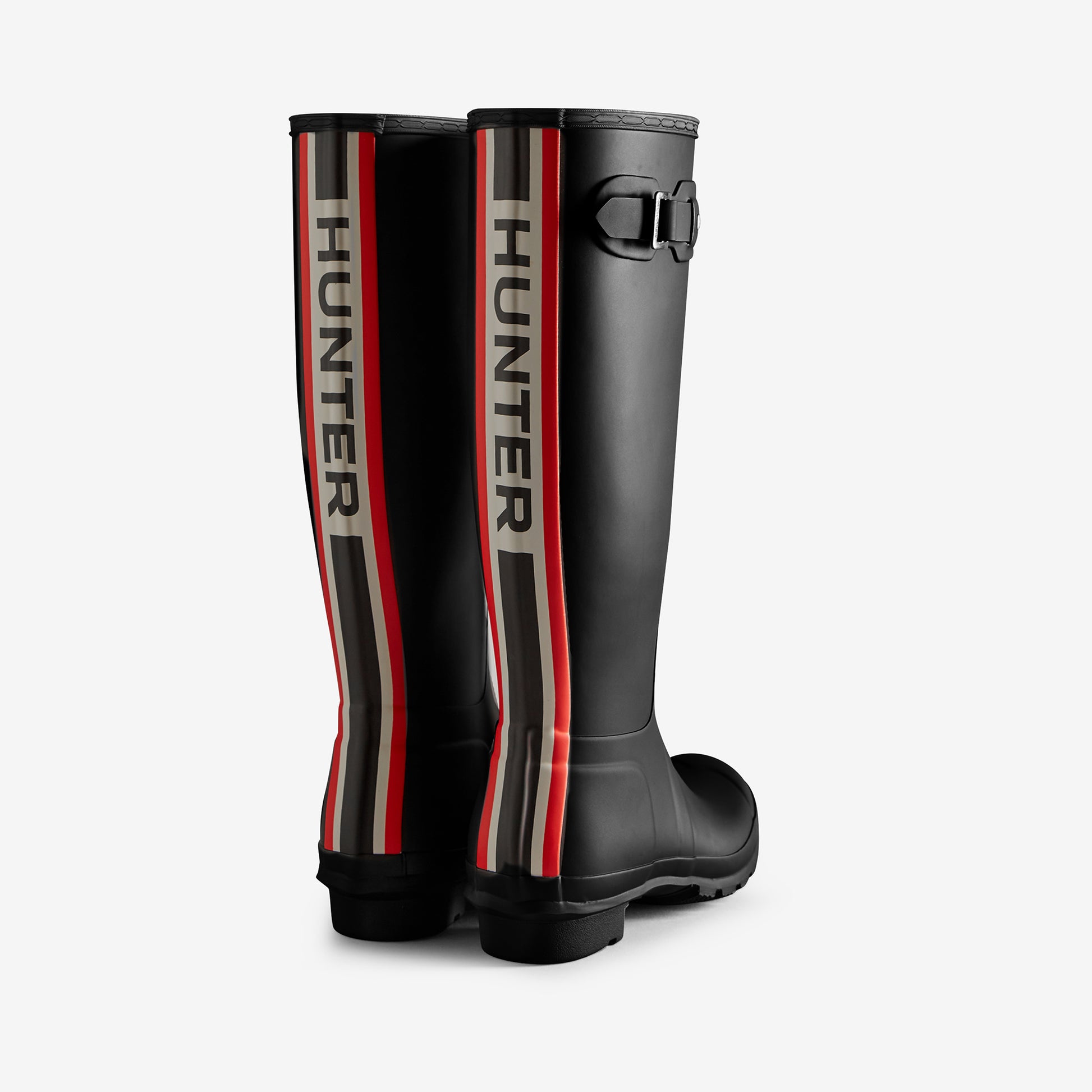 Hunter TRI-COLOUR TALL LOGO BACKSTRAP Womens Wellies Black