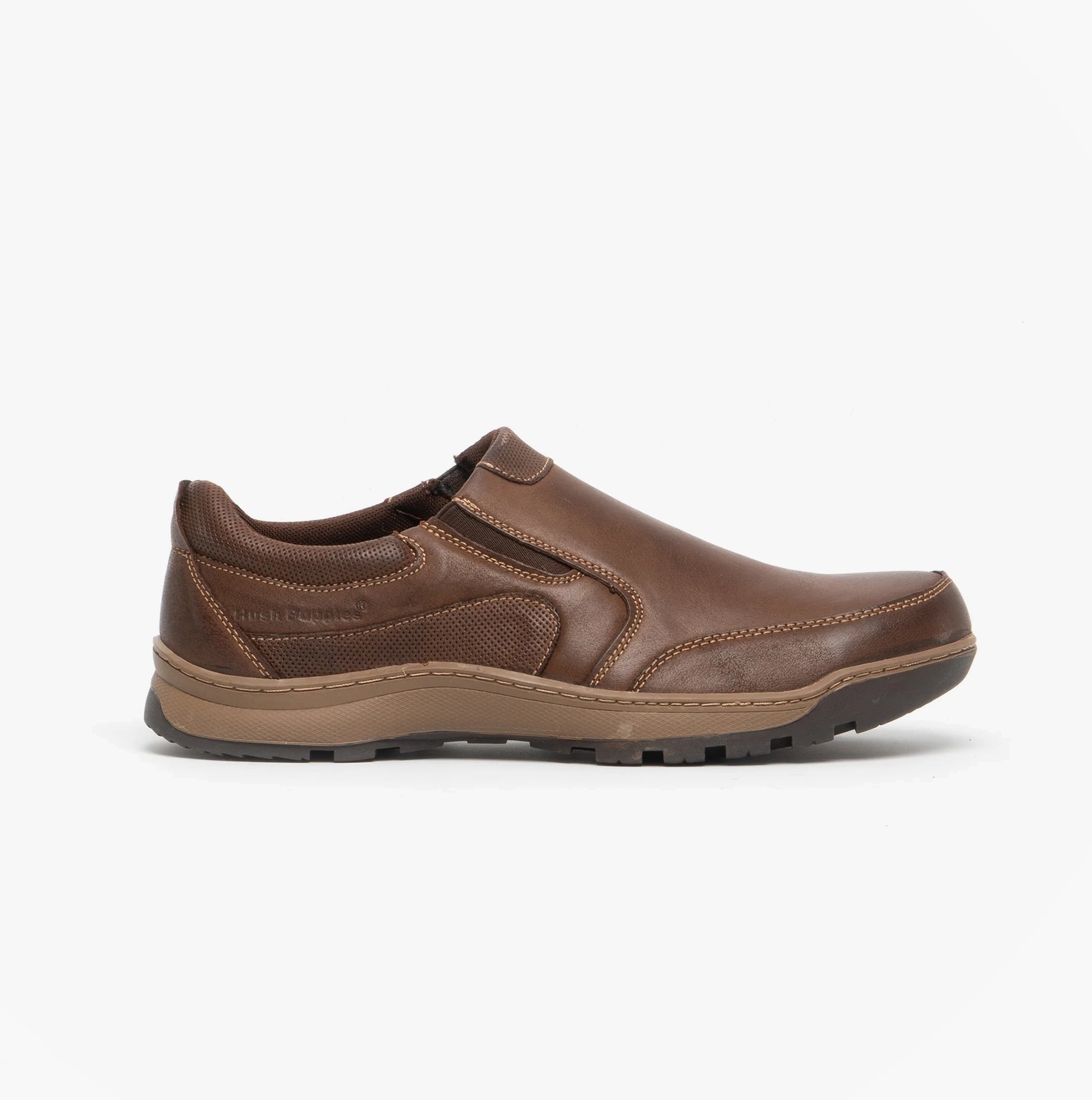 Hush Puppies JASPER Mens Leather Slip On Shoes Brown