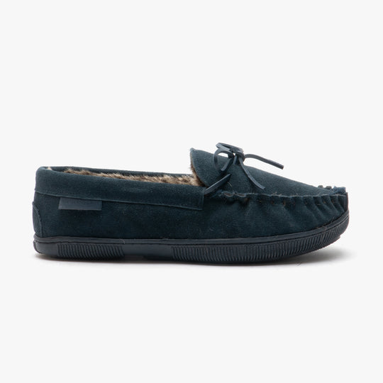 Hush Puppies ACE Mens Suede Moccasin Slippers Navy