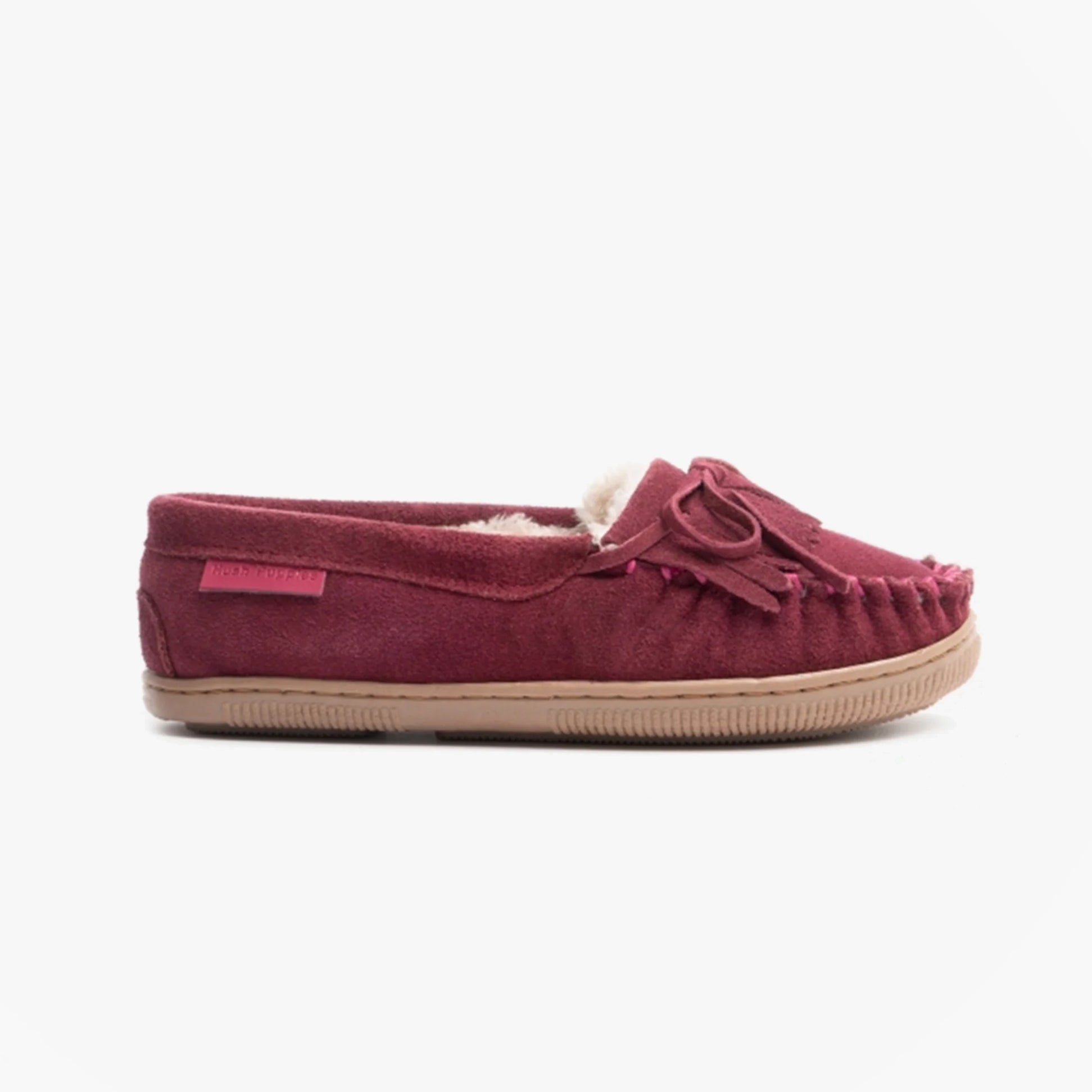 Hush Puppies ADDY Womens Suede Moccasin Slippers Burgundy