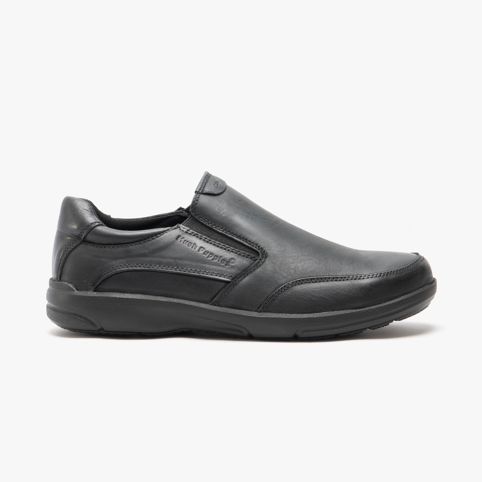 Hush Puppies AARON Mens Leather Slip On Shoes Black