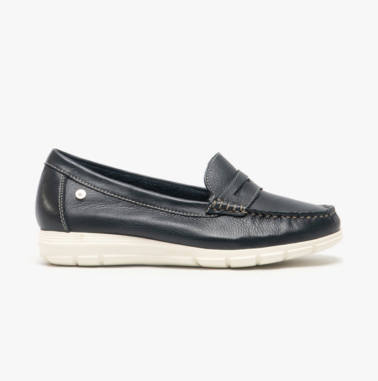 Hush Puppies PAIGE Womens Leather Loafers Navy