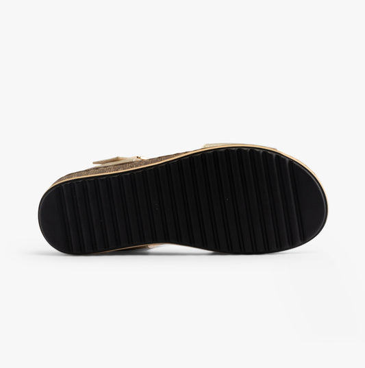 Hush Puppies ELLIE Womens Leather Wedge Sandals Gold