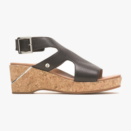 Hush Puppies MAYA Womens Leather Wedge Sandals Black