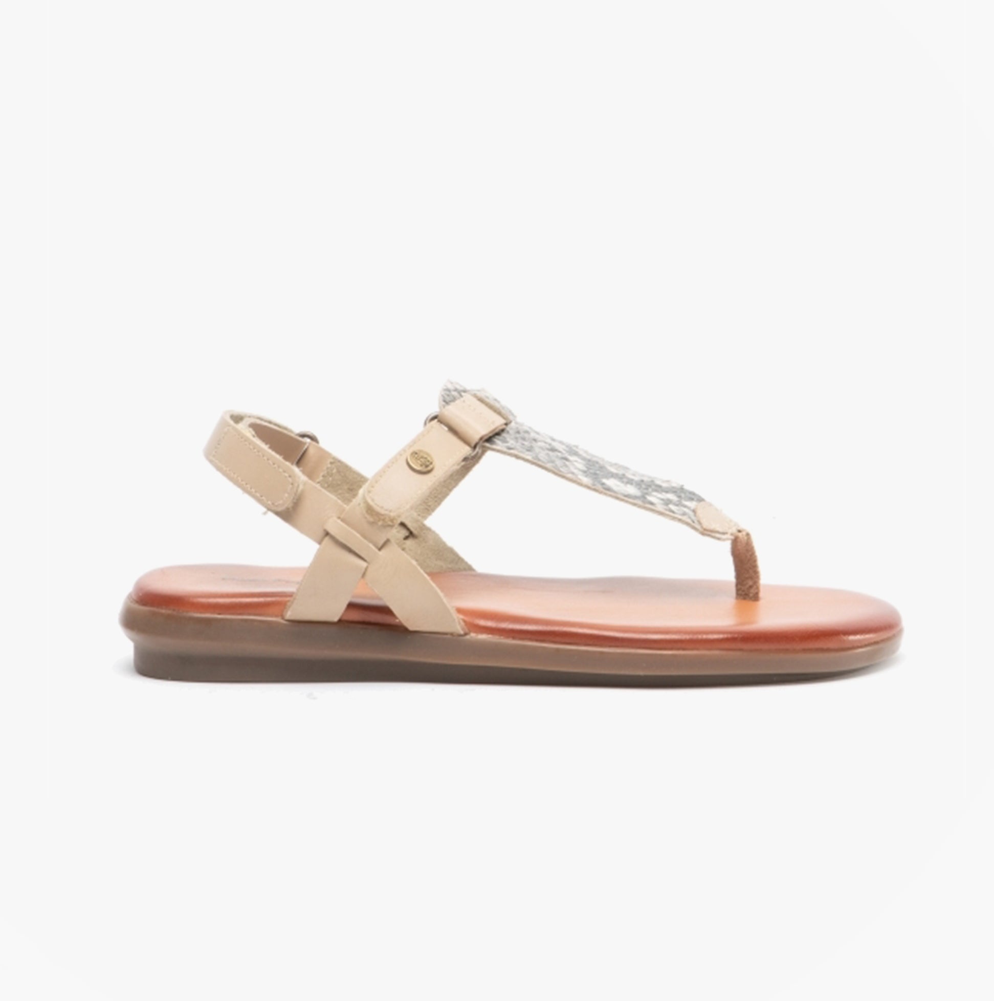 Hush Puppies NORAH Womens Leather Toe Post Sandals Python/Nude