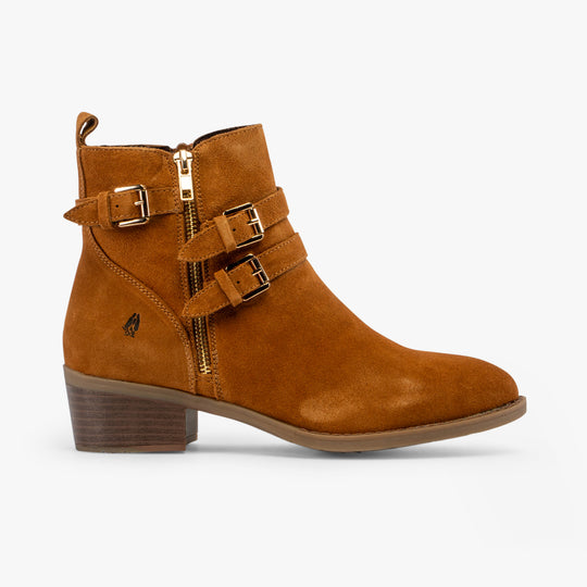 Hush Puppies JENNA Womens Leather Ankle Boots Tan
