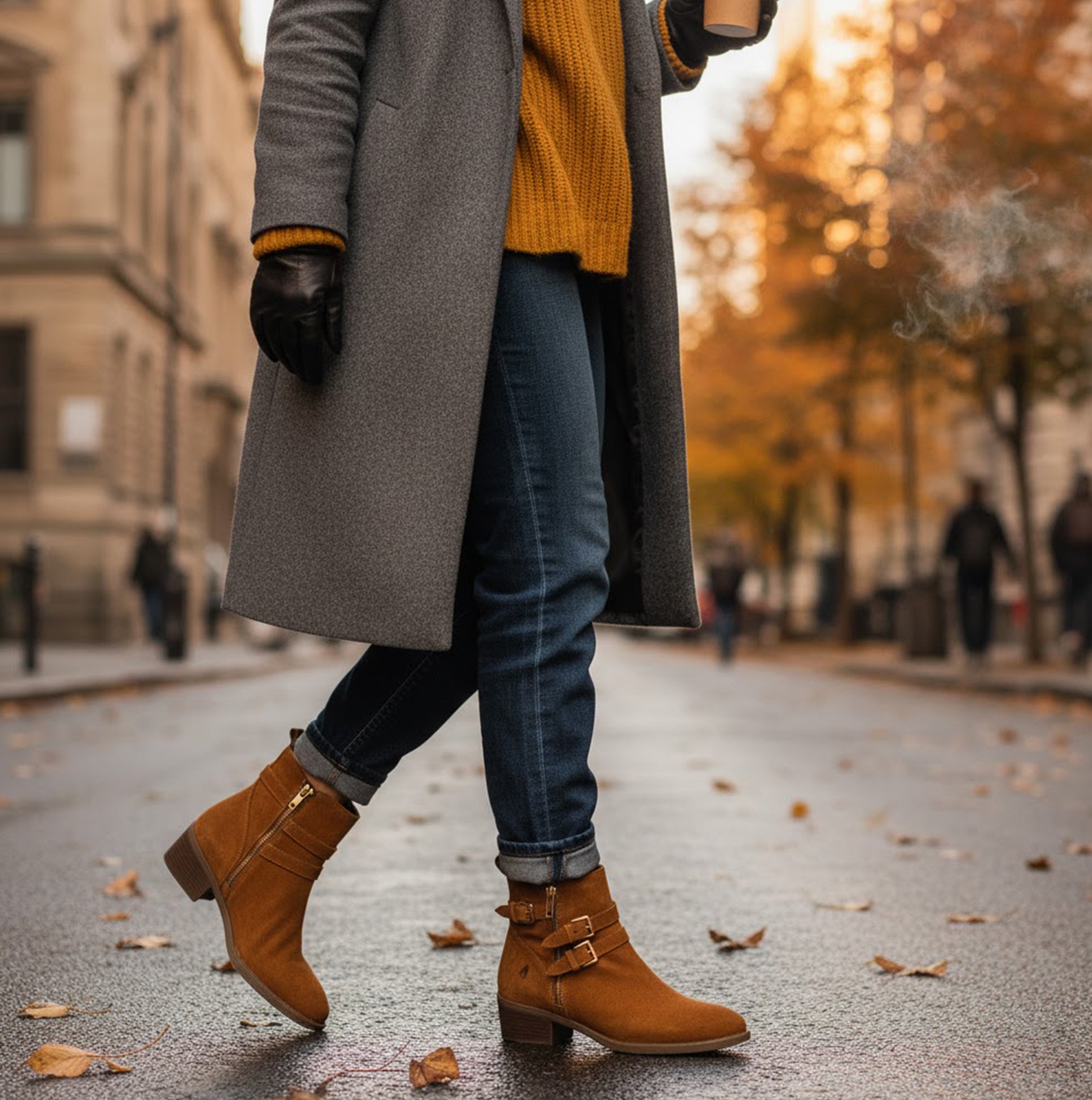 Hush Puppies JENNA Womens Leather Ankle Boots Tan