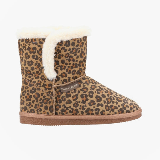 Hush Puppies ASHLEIGH Womens Suede Boot Slippers Leopard Print