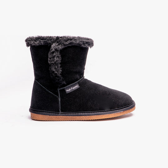 Hush Puppies ASHLEIGH Womens Suede Boot Slippers Black