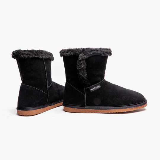 Hush Puppies ASHLEIGH Womens Suede Boot Slippers Black
