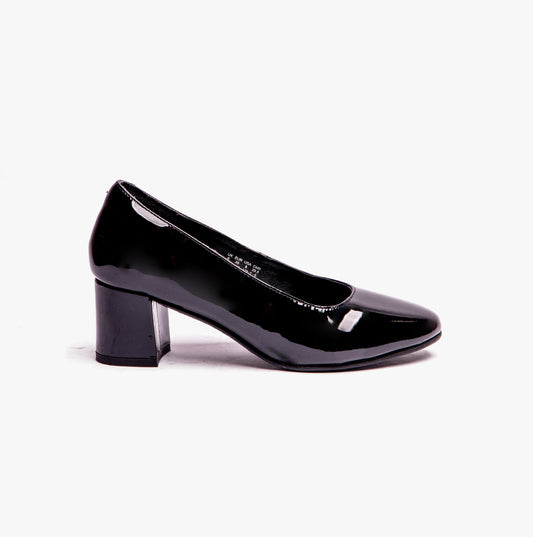 Hush Puppies ANNA Womens Leather Court Shoes Patent Black
