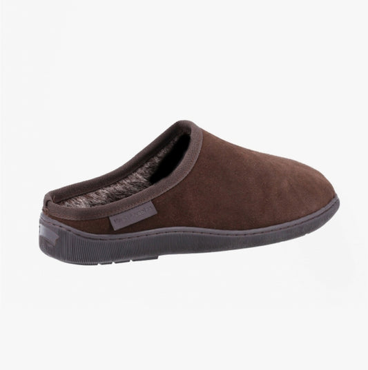 Hush Puppies ASHTON Mens Suede Leather Mule Slippers Brown