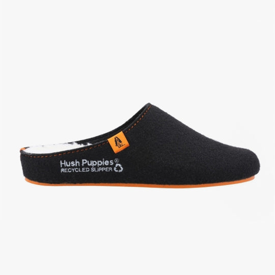 Hush Puppies GOOD Mens Fabric RPET Felt Mule Slippers Black