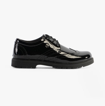 Hush Puppies SALLY Girls Leather School Shoes Black Patent