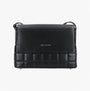Hush Puppies GOMATHIE Womens Black front view crossbody bag with faux leather and zip closure.
