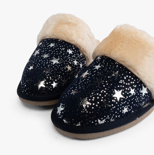 Hush Puppies ARIANNA STAR Womens Suede Mule Slippers Navy