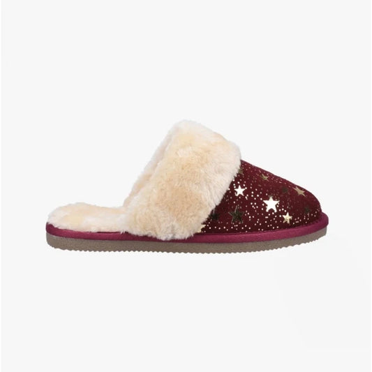 Hush Puppies ARIANNA STAR Womens Suede Mule Slippers Burgundy