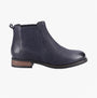 Hush Puppies EDITH Womens Ankle Chelsea Boots Navy side view showcasing leather upper and round toe.