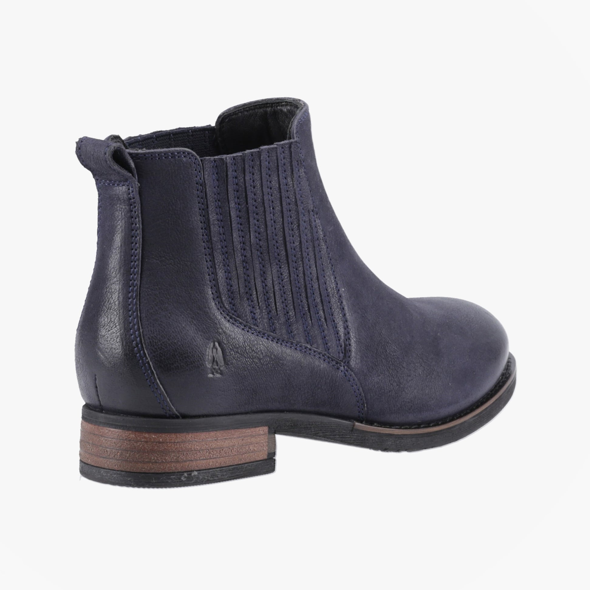 Hush Puppies EDITH Womens Ankle Chelsea Boots Navy side view showcasing leather upper and pull-on design.