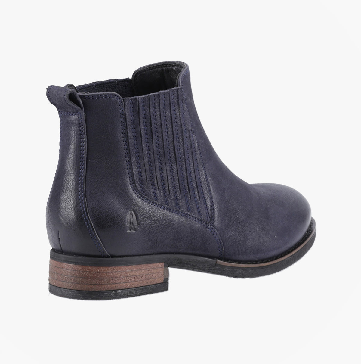Hush Puppies EDITH Womens Ankle Chelsea Boots Navy side view showcasing leather upper and pull-on design.
