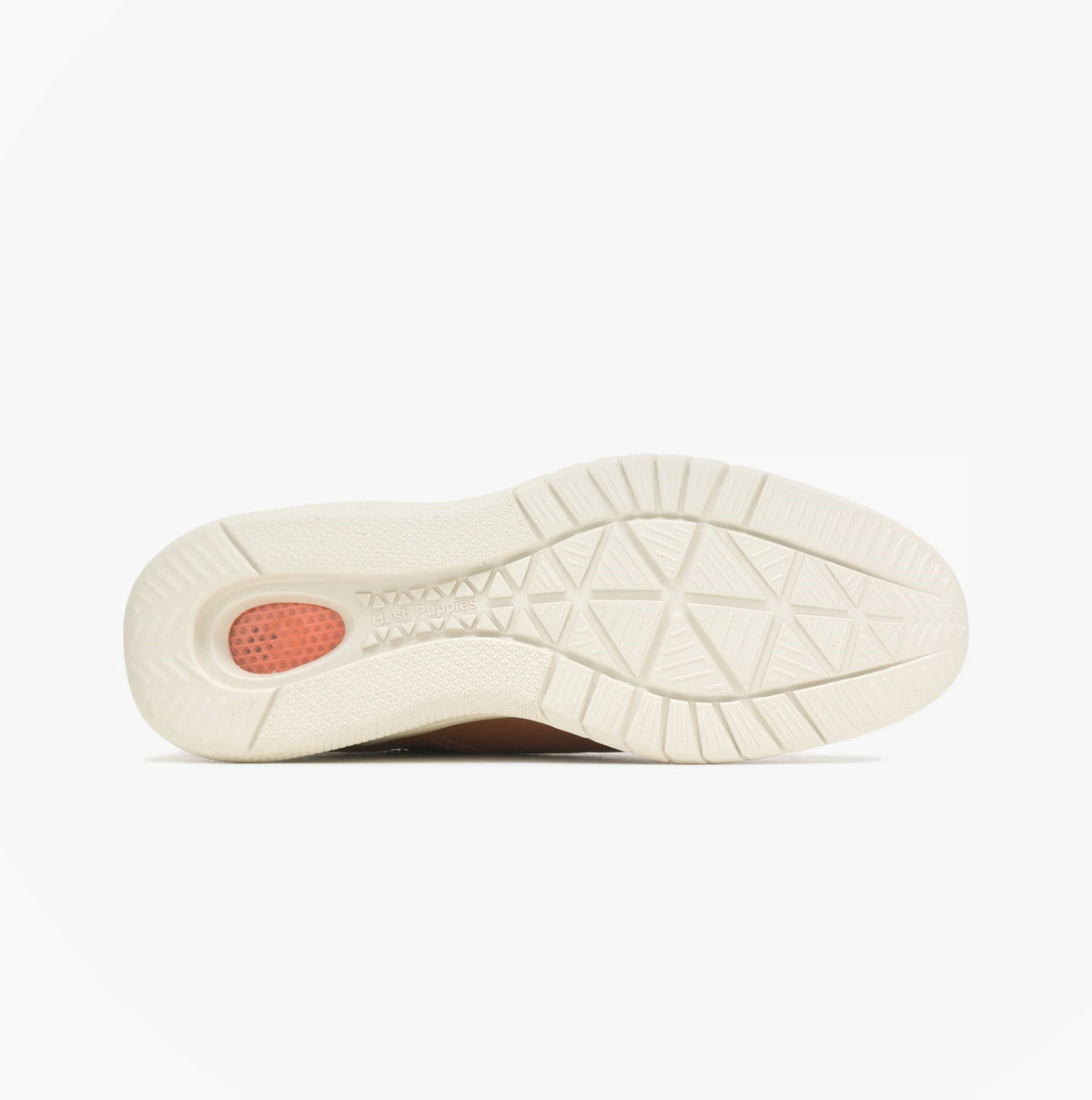 Close-up of a white shoe sole with tread pattern on a white background