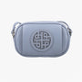 Hush Puppies AVELINE Womens Pale Blue clutch bag front view with adjustable strap and embossed logo.